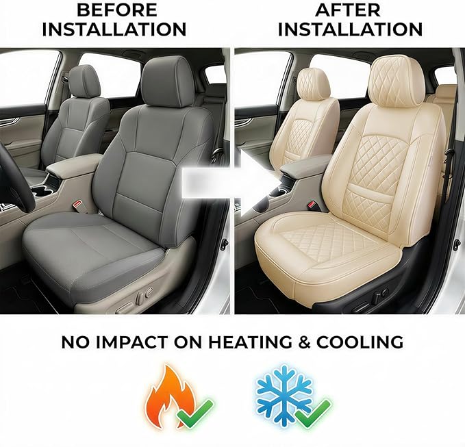 Fit Integra Car Seat Covers for Acura Integra 2023-2026 - Premium Leather, Waterproof, All-Weather, Airbag Compatible, Anti-Slip, Breathable, Easy Install, Seat Protectors, Full Set, Beige