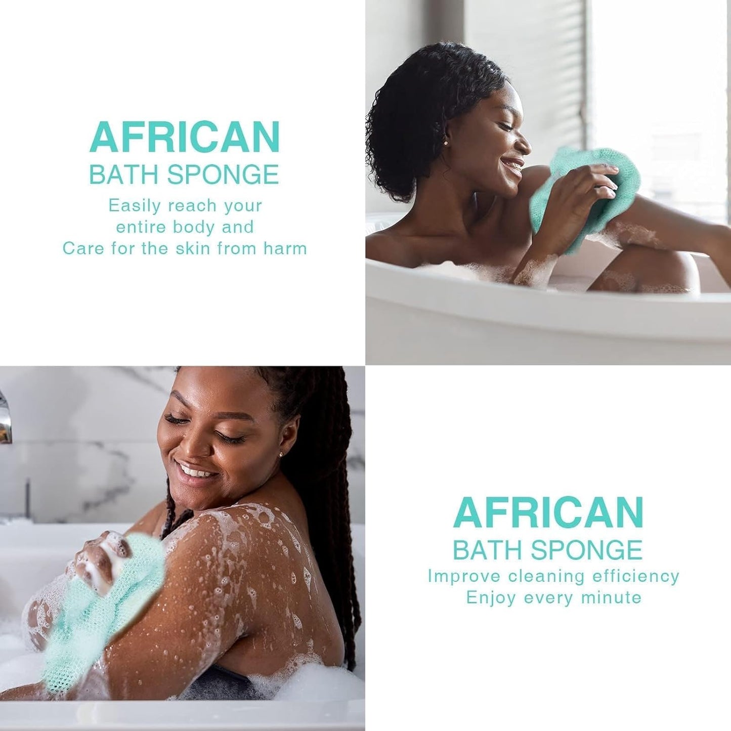3-Piece African Net Bath Sponge Set | Exfoliating Body Scrubber | Black, Blue, Brown