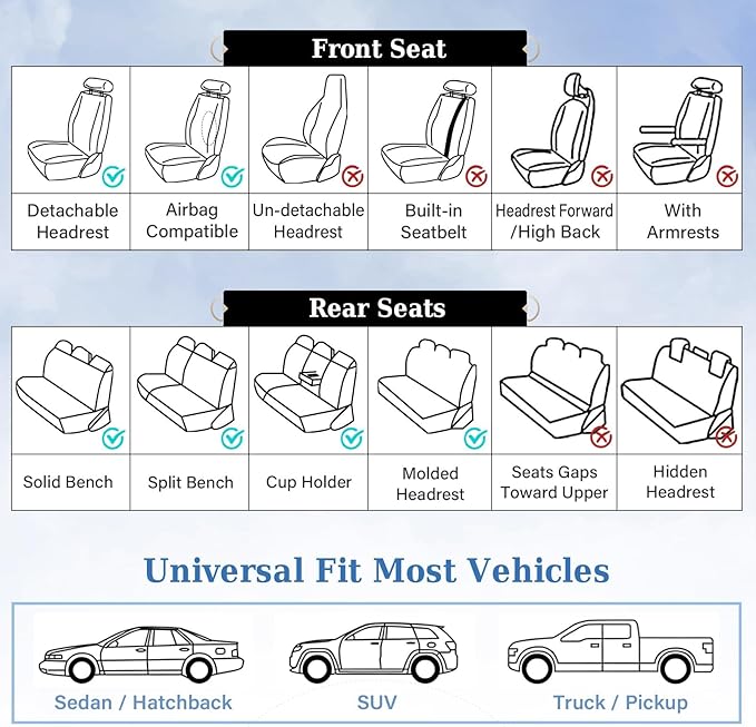 Coverado Universal Seat Covers Full Set, 5 Seats Universal Seat Covers for Cars, Waterproof NAPPA Leather Car Seat Covers with Head Pillow, Seat Protectors Fit for Most Sedans SUV Pick-up Truck, Beige