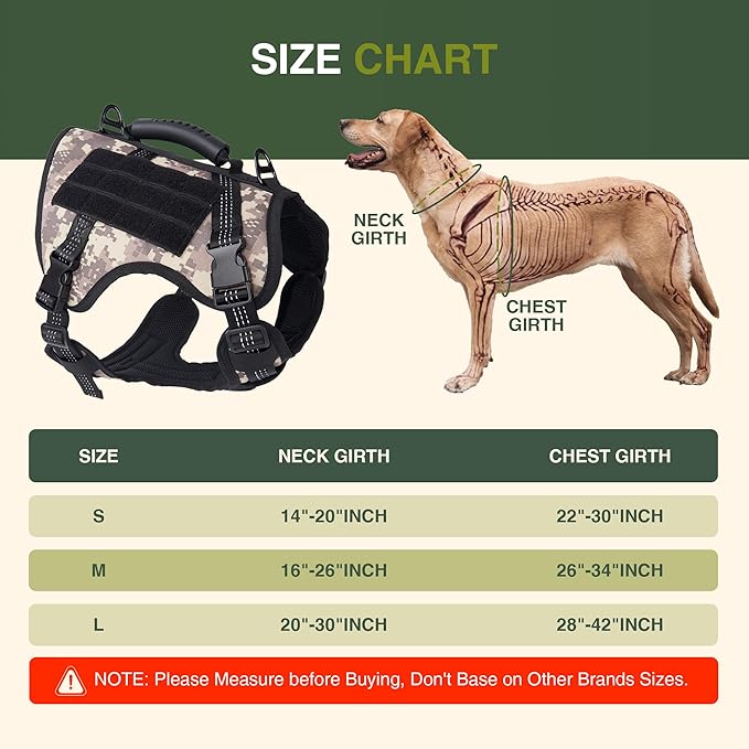 Dog Tactical Harness with Reflective Design, Breathable and Adjustable Tactical Dog Vest, No Choke Harness, Military Grade Gear for Training, Hunting, Outdoor Adventures, Camouflage S