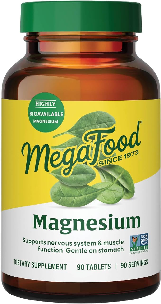 MegaFood Magnesium - Supports heart & nervous system - Magnesium Supplement with fermented Magnesium Glycinate - Vegan, Gluten-Free, Non-GMO and Kosher - Made Without 9 Food Allergens - 90 Tabs