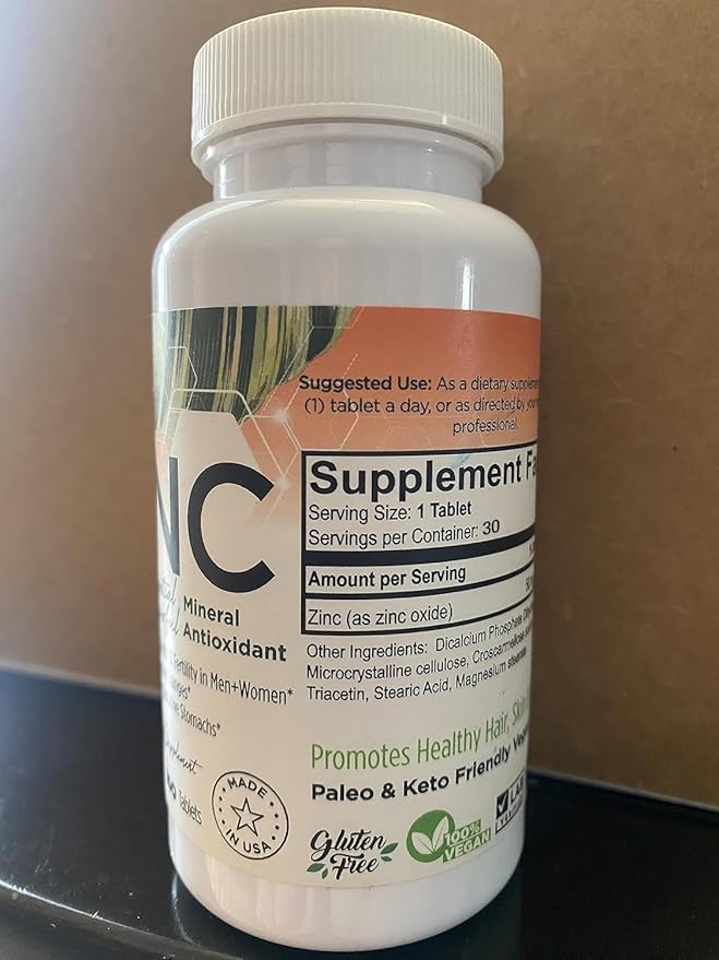 Zinc 50mg, (30 Tablets), Specially Formulated for Sensitive Stomach, Immune Support, Skin & Hair, Vegan Zinc Supplement, Non-GMO Made in USA