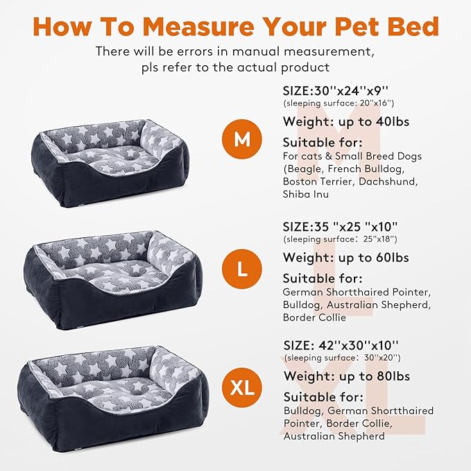 GASUR Rectangle Dog Bed for Large Dogs - Orthopedic, Durable and Anti-Slip. Cozy and Soft, Perfect for Sleeping. Warming Effect for Puppies. (M (30"x24"x9"), Black)