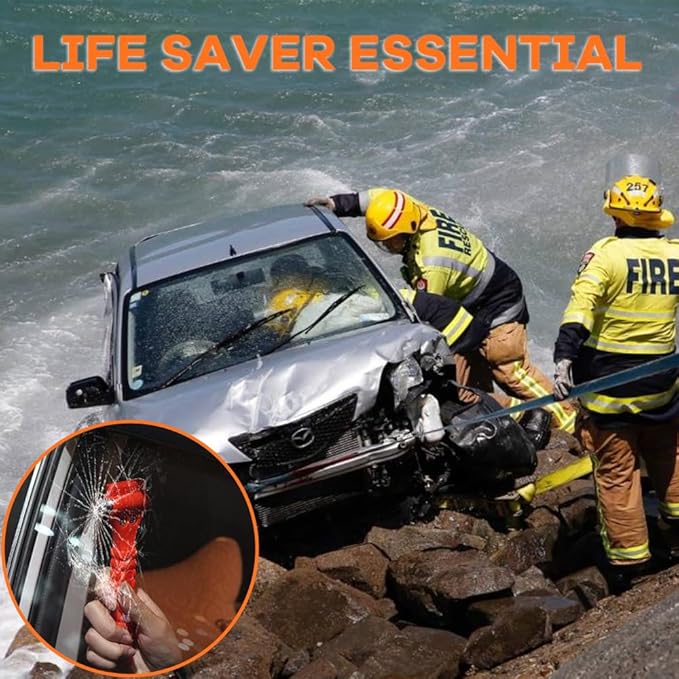 SINSEN Car Safety Hammer, Window Glass Hammer Breaker and Seatbelt Cutter, Emergency Automotive Escape Tool, 2-in-1 for Family Rescue, Glow in Dark, Set of 2 (S-02)