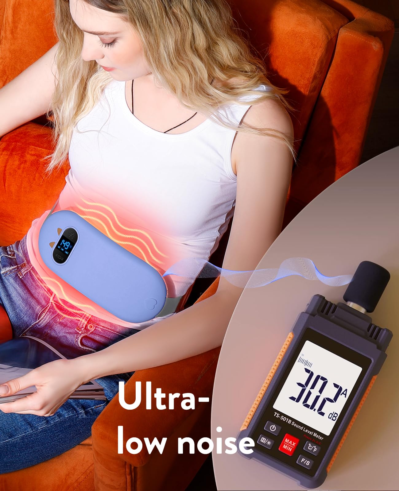Portable Heating Pad for Period Cramps: Cordless Menstrual Heating Pad with 6 Heat Levels and 6 Massage Modes, 3s Fast Heating Gift for Women and Girl(Pink)
