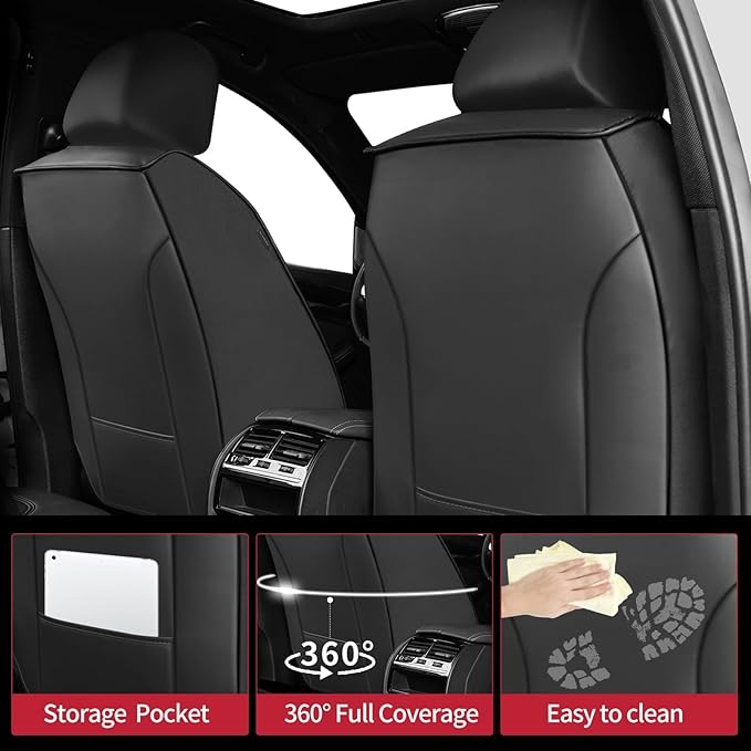 Fit HRV Car Seat Covers for Honda HR-V 2016-2024 2025 2026 - Upgraded Premium Waterproof & Breathable Leather, Airbag Compatible, All-Weather Seat Cushion Protector (Full Set, Black+Red)