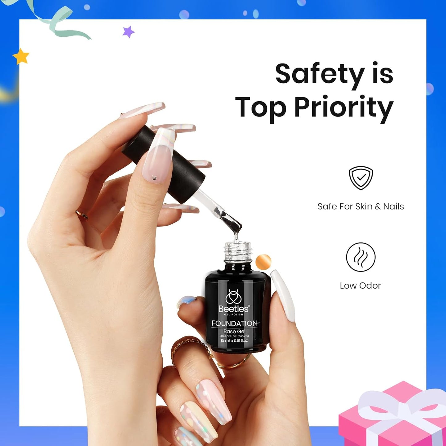 15ml No Wipe Gel Top Coat & Base Coat Set | Long-Lasting Shine for Women