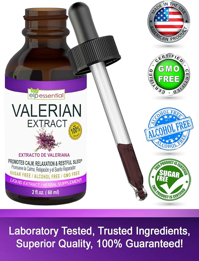 ELP ESSENTIAL Valerian Root Extract Drops | 2 fl oz | Sugar Free, Alcohol Free, Non- GMO Gluten Free Liquid 2 Pack
