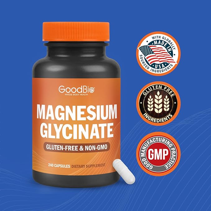Magnesium Glycinate - High Absorption Magnesium Supplement 500mg Per Serving for Stress Relief, Sleep, Heart and Bone Health, Nerve Support - Non-GMO, Gluten-Free, Gentle on Stomach, 240 Capsules