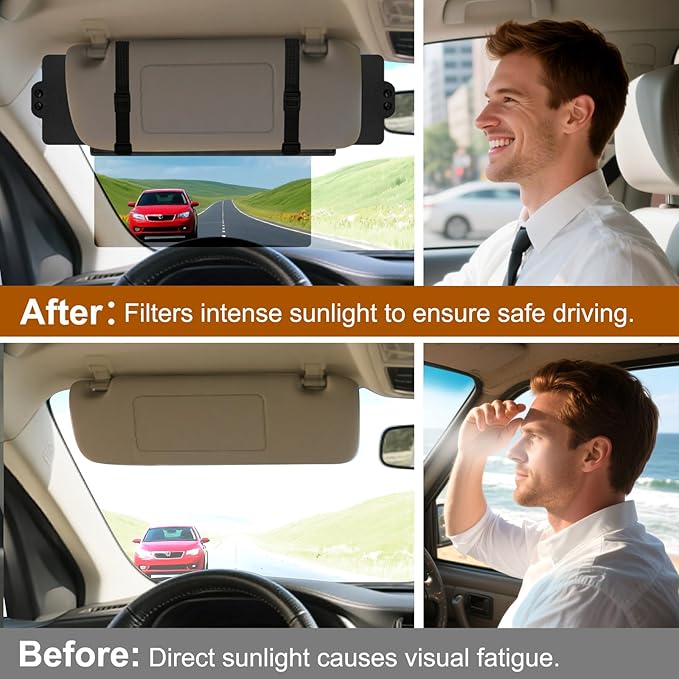 Sun Visor Extender for Car, Visor Extender Sun Blocker, Sun Visor Extension with Anti-Glare Lens Blocks UV & Sunlight, Adjustable Car Sun Visor for Safe Driving (2 Pack)