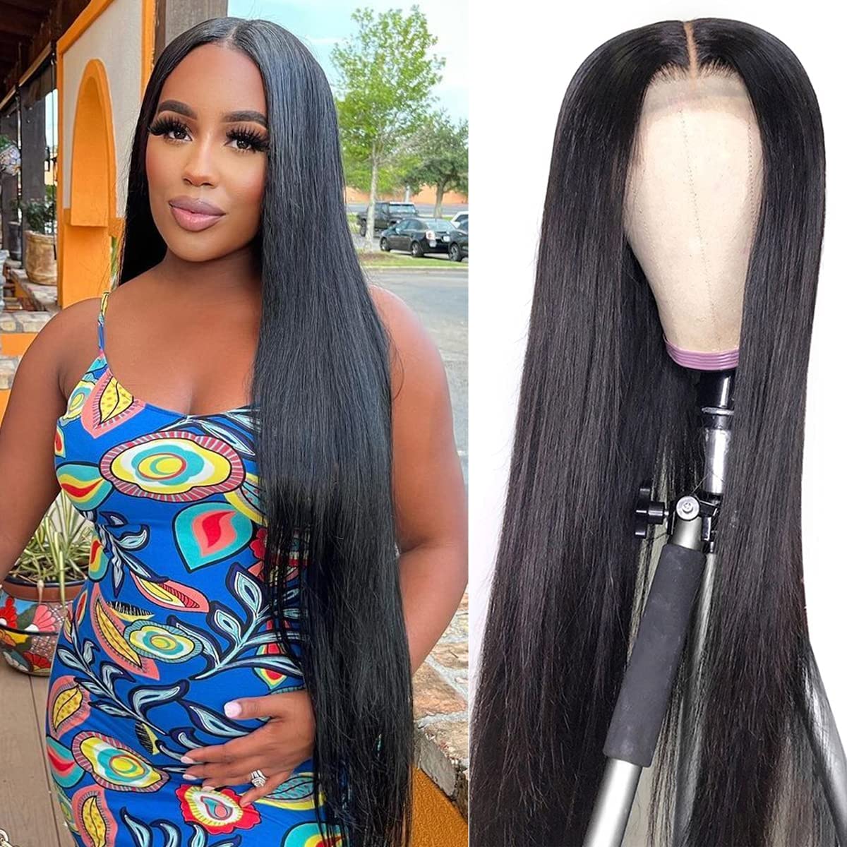Jubotin 34 Inch Straight Human Hair Wigs For Women 4X4 Lace Clousure Wigs Human Hair Pre Plucked Hd Lace Front Wigs Human Hair N