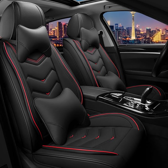 CTDS Car Seat Covers for Hyundai Kona 2018-2026, Stylish Sport Seat Cover, Premium Nappa Leather Car Seat Cover. Automobile Seat Covers Sets.(Luxury 2 Seats/Black)