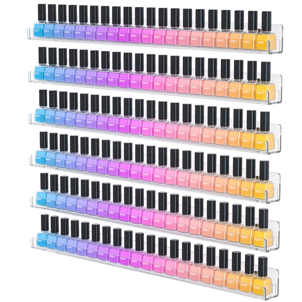 Niubee 24 Inches Nail Polish Rack Wall Mounted Shelf With Removable Anti-Slip End Inserts, Clear Acrylic Nail Polish Organizer D