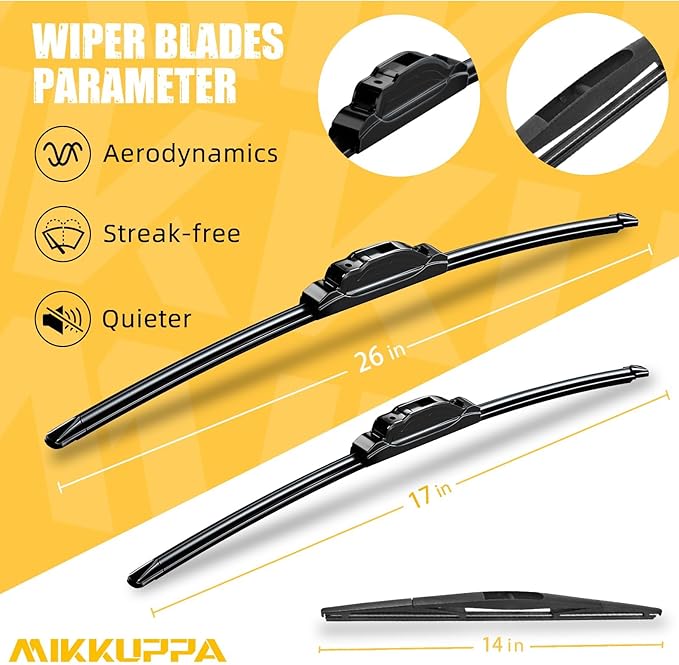 MIKKUPPA 26"+17"+14" Windshield Wiper Blades Replacement for 2006-2007 Murano, Front & Rear Wiper Blades, Durable Stable Quiet All Season (Pack of 3)