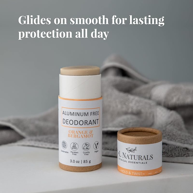 J&L Naturals Aluminum Free Deodorant for Men & Women | 100% Natural Ingredients With Coconut Oil, Shea Butter, & Essential Oils | Sustainable, Eco-Friendly (Orange & Bergamot, 3.0 Oz (Pack of 4))