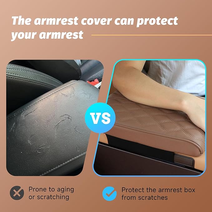 Car Center Console Cover, Leather Waterproof Vehicle Armrest Box Pad, Memory Cotton Comfortable Automotive Interior Seat Box Cushion Protector Accessories, Universal for Most Cars (Black)