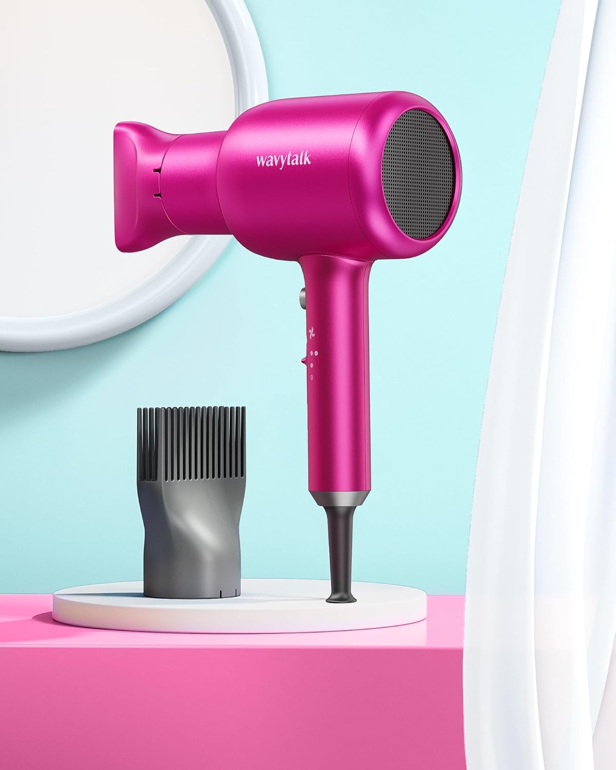 Ionic Hair Dryer for Curly Hair | 1875W Fast Drying | Diffuser & Attachments | Rose Gold