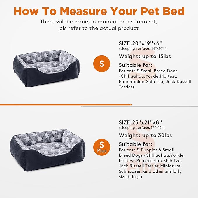 GASUR Dog Beds Small Plus Size, Small Dog Bed Washable, Orthopedic Pet Sofa Bed, Pet Cuddler Anti-Slip Bottom, Soft Calming Sleeping Warming Puppy Bed (S Plus (25"x 21"x 8"), Black)