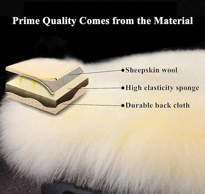 Winter Warmth: Universal Sheepskin Seat Cushion Cover - Natural Wool, for Cars, Trucks, SUVs & Vans - Cozy & Stylish Driving Companion Rear Black
