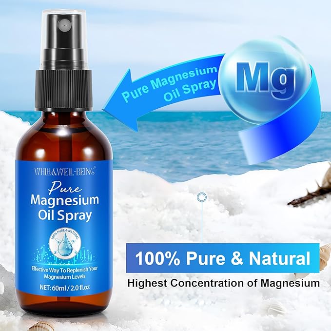 Pure Magnesium Oil Spray Organic Natural Magnesium Spray Glass Bottle, Easy to Absorb and Use, Magnesium Oil Spray for Feet 2Pack