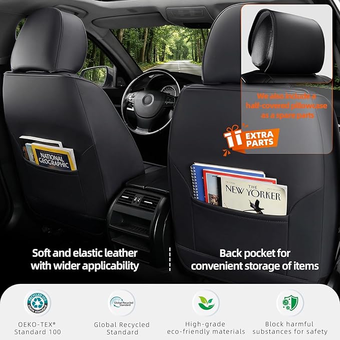 KEYOOG Universal 2-Seater Waterproof Breathable Nappa Leather Car Seat Covers Full Set, Compatible with Honda Civic, Toyota Camry Corolla, Nissan Rogue Sentra, Fit for Front Seats Most Sedans SUV