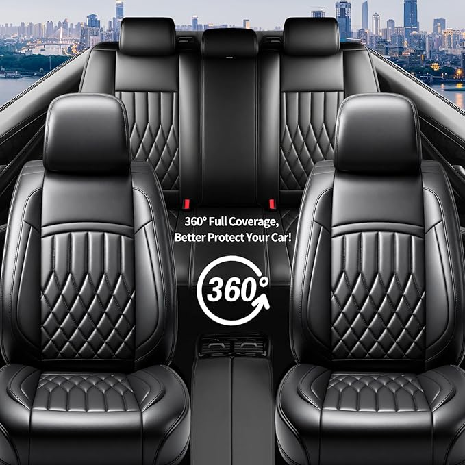 Fit RLX Car Seat Covers for Acura RLX 2013-2020 - Premium Leather, Waterproof, All-Weather, Airbag Compatible, Anti-Slip, Breathable, Easy Install, Seat Protectors, Full Set, Black