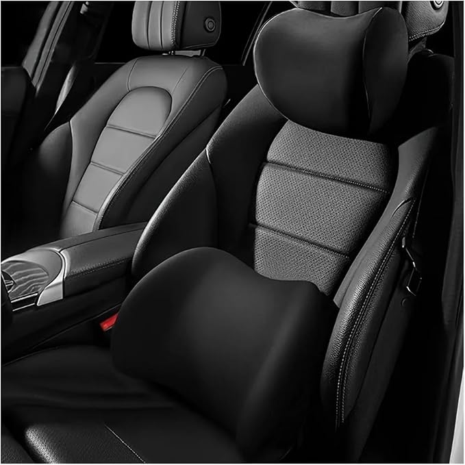 Memory Foam Car Neck Pillow - Soft fit for Seat Headrest & Lumbar Support Cushion(Black 1set)