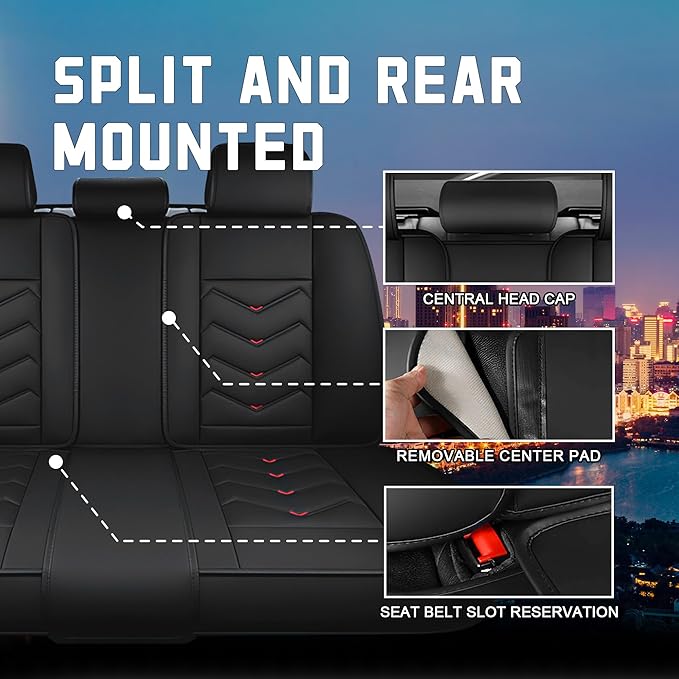 CTDS Car Seat Covers for Hyundai Kona 2018-2026, Stylish Sport Seat Cover, Premium Nappa Leather Car Seat Cover. Automobile Seat Covers Sets.(Luxury 5 Seats/Black Red)