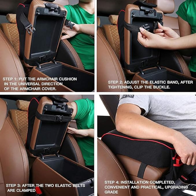 Auto Center Console Armrest Pillow, Memory Foam Car Armrest Cushion with Phone Holder Storage Bag Universal Fit for Most Car (Black)
