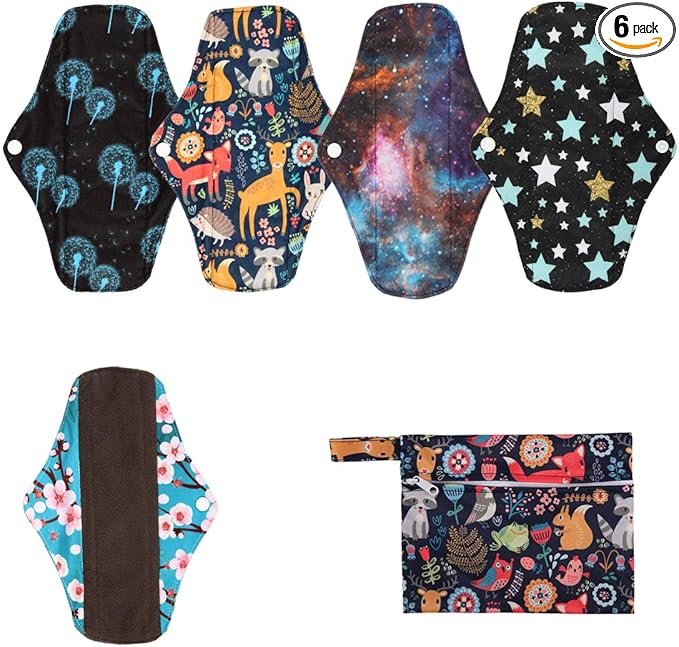 5 Cloth Menstrual Pads 1 Wet Bag M Panty Liners Reusable Washable (Sunflowers, M Panty Liners)