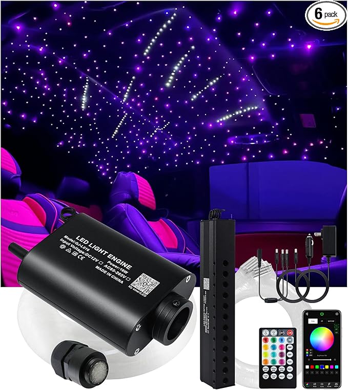 Upgraded 16W Starlight Headliner Kit LED Star Ceiling Stars Fiber Optic Lights Kit 500pcs Sound Activate APP/Remote Control 0.03in 6.5ft Fiber Strands Small Size Star Lights for Car/Home/Party