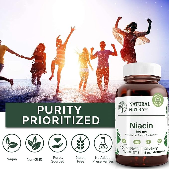 Natural Nutra Niacin Supplement for Energy, Help Maintain Body Fats, Improve Digestion, Promotes Skin Health, Boost Energy and Brain Function, Non-GMO, Gluten-Free, 100 mg, 100 Tablets (Pack of 3)