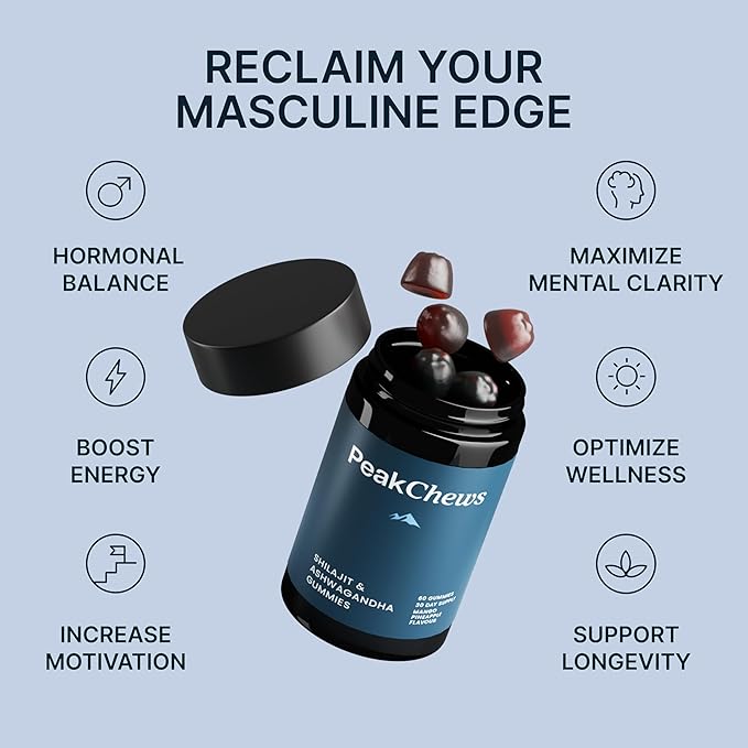 Pure Himalayan Shilajit Gummies for Men with Ashwagandha - Shilajit and Ashwagandha for Men - Boost Energy, Mood, Motivation - High Potency and Absorption, Vegan-Friendly - 120 Count