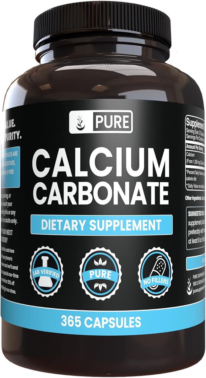 Pure Original Ingredients Calcium Carbonate and Magnesium Oxide Bundle, 365 Capsules Each, No Fillers, Alwasy Pure