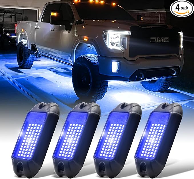 Nicoko 4Pods Pure Blue LED Rock Lights 72w high Power Rock Lights Neon Underglow Light for Car Trucks ATV UTV SUV Boat Underbody Glow Trail Rig Light IP68 Waterproof