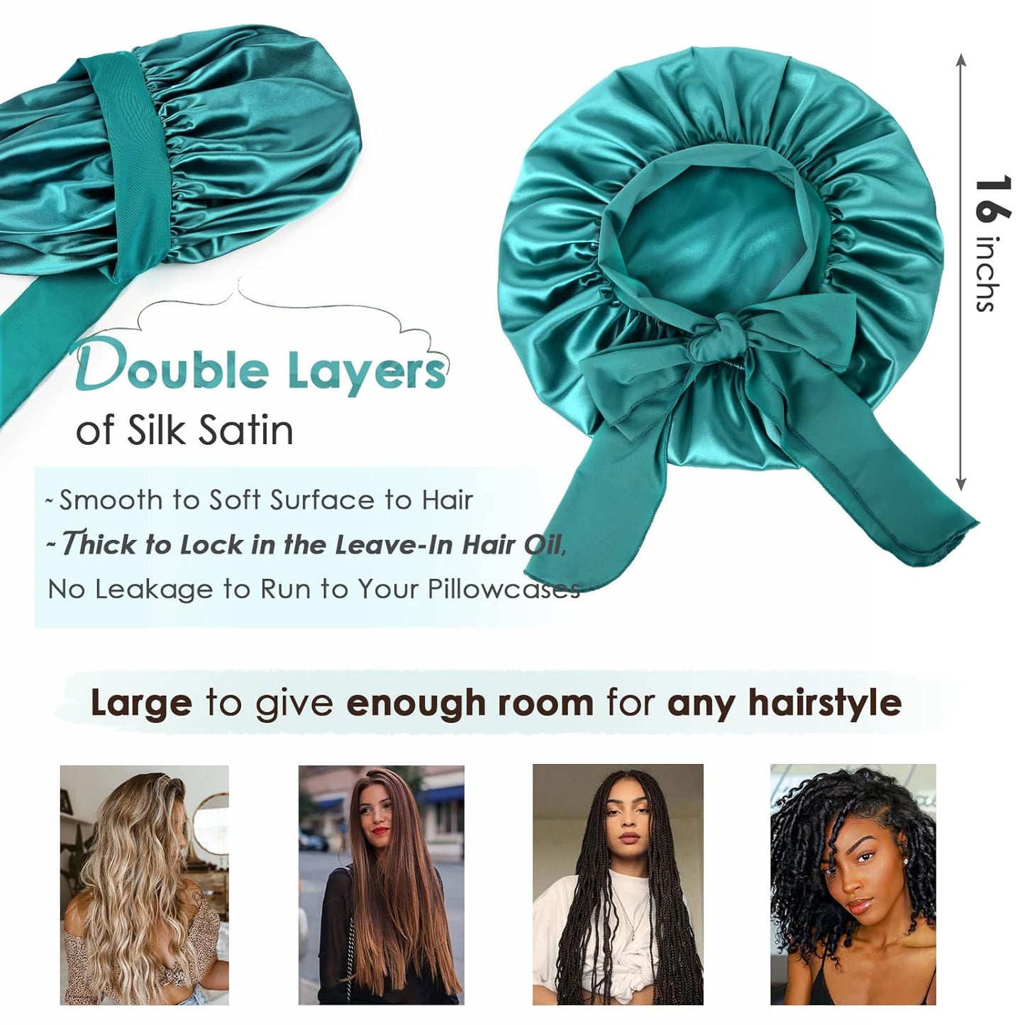 Silk Sleeping Bonnet for Women | Double Layer Satin Lined | Curly Hair, Black
