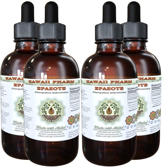 Epazote Alcohol-Free Liquid Extract, Epazote (Chenopodium Ambrosioides) Dried Herb Glycerite Hawaii Pharm Natural Herbal Supplement 4x4 oz