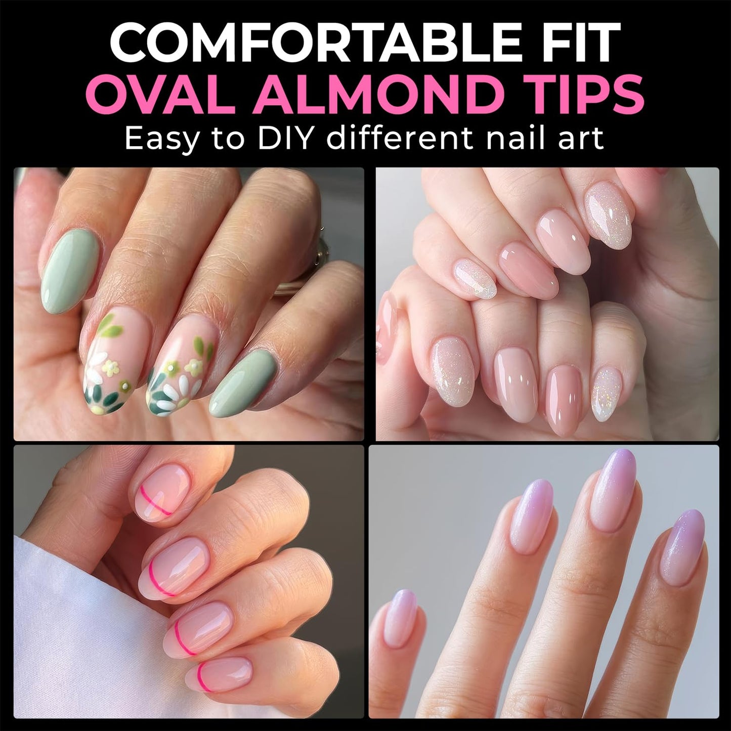 Almond Press-On Nails | 216 Pcs Full Cover Acrylic Tips | DIY Nail Extensions