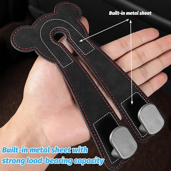 Car Seat Headrest Hook, 2PCS Cute 2 In 1 Vehicle Backseat Hanger Storage Double Hook with Phone Holder, Auto Interior Hanging Organizer Accessories, Universal for SUV Sedan Truck (Brown)