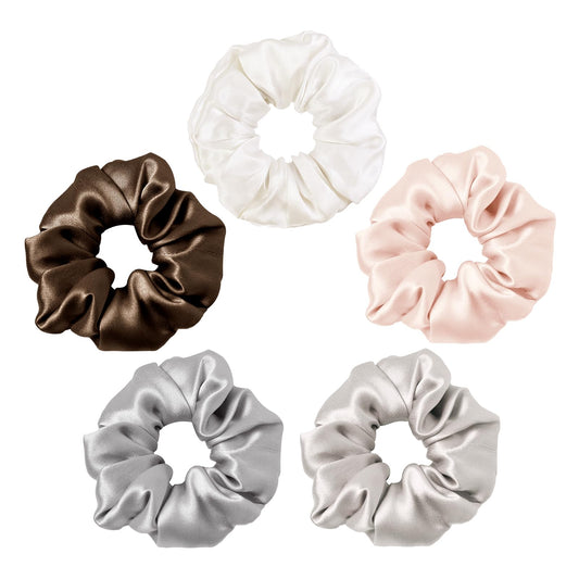 Lilysilk Silk Scrunchies For Frizz & Breakage Prevention - Mulberry Silk Ponytail Holders, Elastic Hair Ties, 5Pcs, Random Color