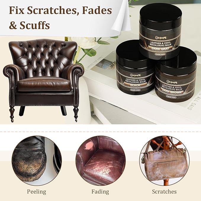 2025 New Advanced Leather Recoloring Balm,Gray Leather Repair Kit for Furniture,Leather Dye Filler,Couch Paint and Repair,Leather Color Restorer for Couches,Leather Scratch Remover for Car Interior