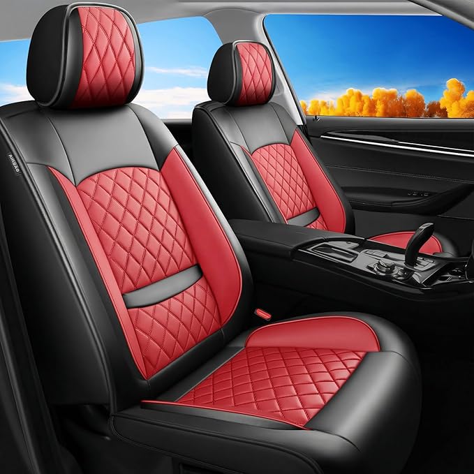 Fit for Santa Cruz Seat Covers Compatible with Hyundai Santa Cruz 2022-2026 - Waterproof Breathable Leather Automotive Seat Cushions Protector,Airbag Compatible,Full Set 5 Seats(Red)