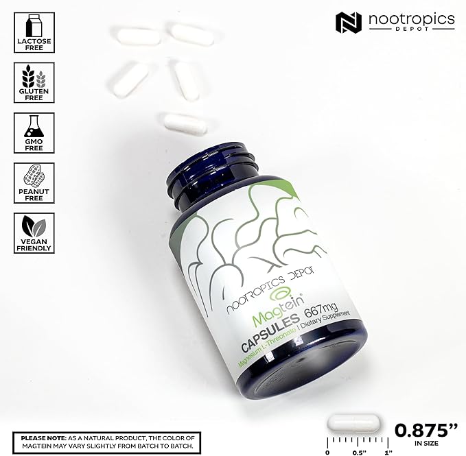 Nootropics Depot Magtein Magnesium L-Threonate Capsules | 90 Count | Mineral Supplement | Natural | Supports Mitochondrial Function | Boosts Energy and Cognitive Function