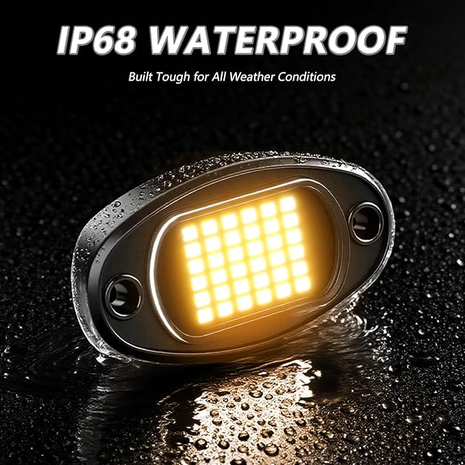 GSRECY Rock Lights Ultra Bright LED Neon Underglow Lights Waterproof for Trucks Pickup SUV UTV ATV RZR Car Boats Motorcycle (Yellow, 20 Pods+ 33ft Wire Harness)