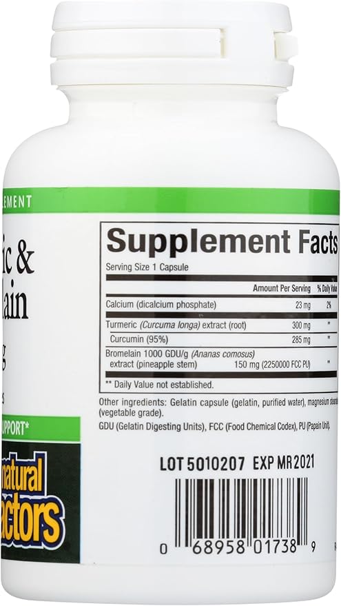 Natural Factors, Turmeric & Bromelain 450 mg, Muscle and Joint Support, 90 Capsules