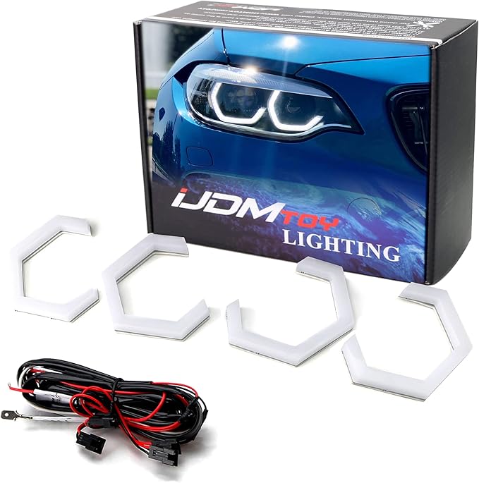 iJDMTOY 7000K Xenon White 90mm Hexagon Shape LED Angel Eyes Halo Ring Lighting Kit Compatible with Light Retrofit DIY