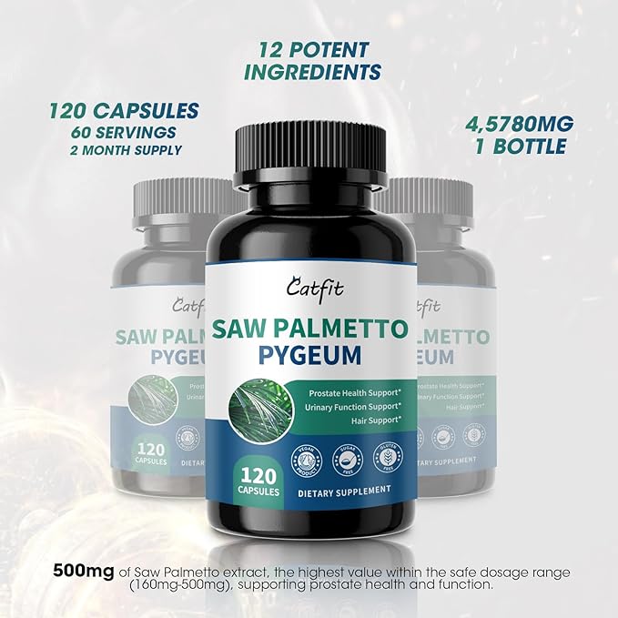 Saw Palmetto for Men 500mg - Prostate Support, Urinary & Hair Health Supplement with Pumpkin Seed Oill, Pygeum - Herbal Complex for Men's Wellness, Vegan Formula, 120 Capsules