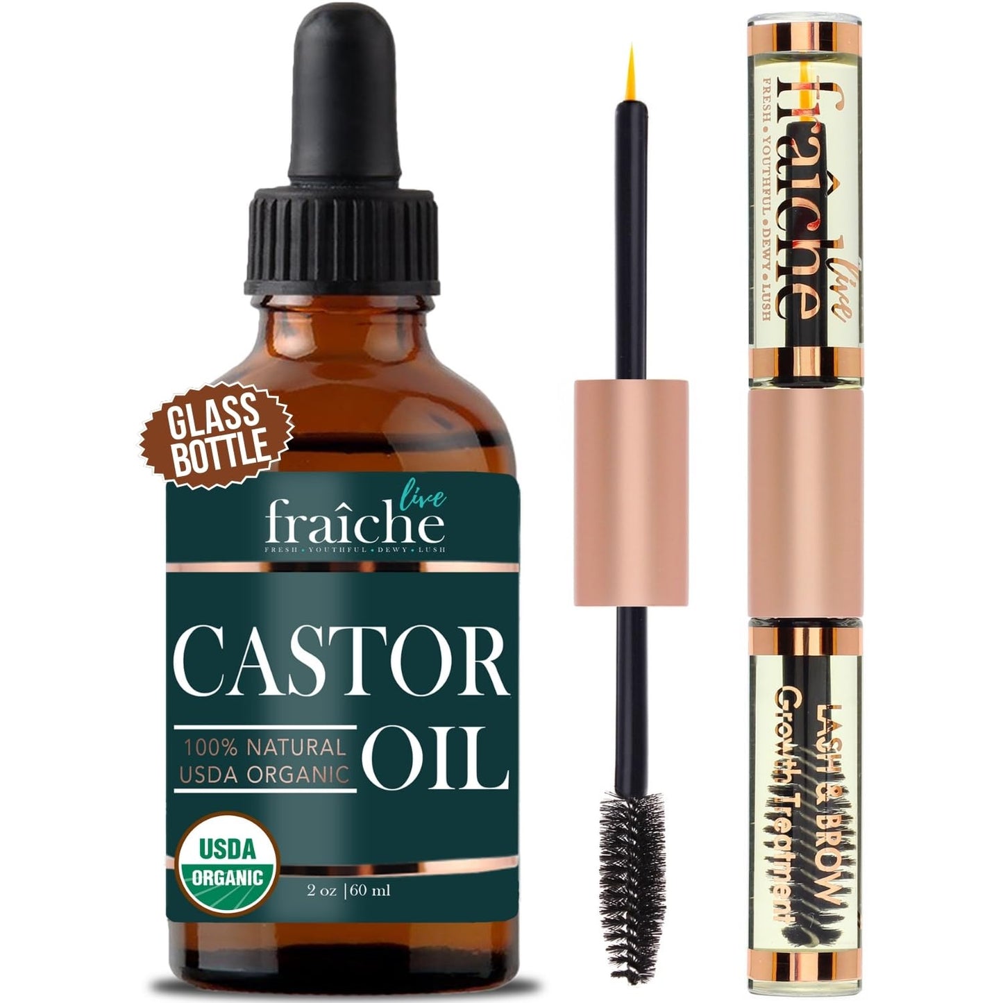 Organic Castor Oil For Face (2Oz) + Free Filled Mascara Tube, 100% Pure Usda Eyebrow Eyelash Growth Serum, Cold Pressed, Hexane