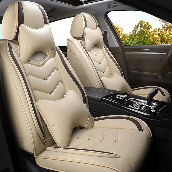 Car Seat Covers for Cadillac CTS 2003-2019, Premium Nappa Leather Car Seat Cover, Stylish Sport Seat Covers， Automobile Seat Cover Sets.(Luxury 2 Seats/Beige)