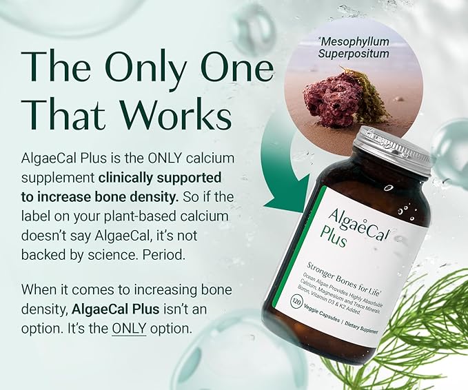 ALGAECAL Plus - Organic Red Algae Calcium Supplement, Vitamin K2 MK7 (100mg), Vitamin D3 (1600 IU), Magnesium (350mg) & Trace Minerals, for Bone Health & Strength, 120 Veggie Caps, 3 Pack